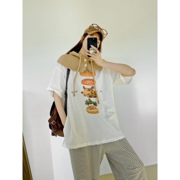 ZinD [ 貓咪漢堡圖案棉Ｔ ] 3色 2502052 shihslica ZinD,zind,ZD,zooindrawer,zoo in drawer,抽屜動物園,丹寧,牛仔外套,外套富翁,洋裝,韓國襪子,年終慶,雙11,雙12,黑五,週年慶,合購價,自訂款