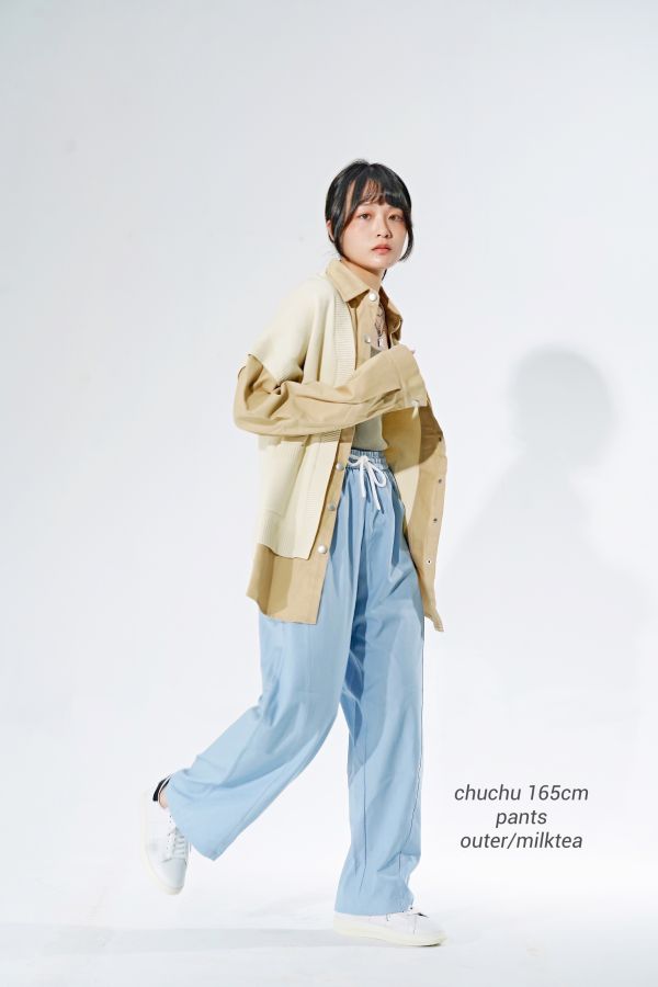 Z in D [ 智希/家蓁穿著款：自訂款！針織拼接奶茶襯衫外套 ] 奶茶卡其 2504111m (shihslica) ZinD,zind,ZD,zooindrawer,zoo in drawer,抽屜動物園,丹寧,牛仔外套,外套富翁,洋裝,韓國襪子,年終慶,雙11,雙12,黑五,週年慶,合購價,自訂款