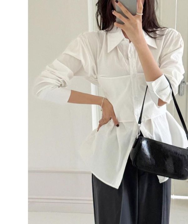 ZinD [ 假兩件綁帶造型後蝴蝶結襯衫 ] 2色 2603051 shihslica ZinD,zind,ZD,zooindrawer,zoo in drawer,抽屜動物園,丹寧,牛仔外套,外套富翁,洋裝,韓國襪子,年終慶,雙11,雙12,黑五,週年慶,合購價,自訂款,shihslica,春裝,襯衫