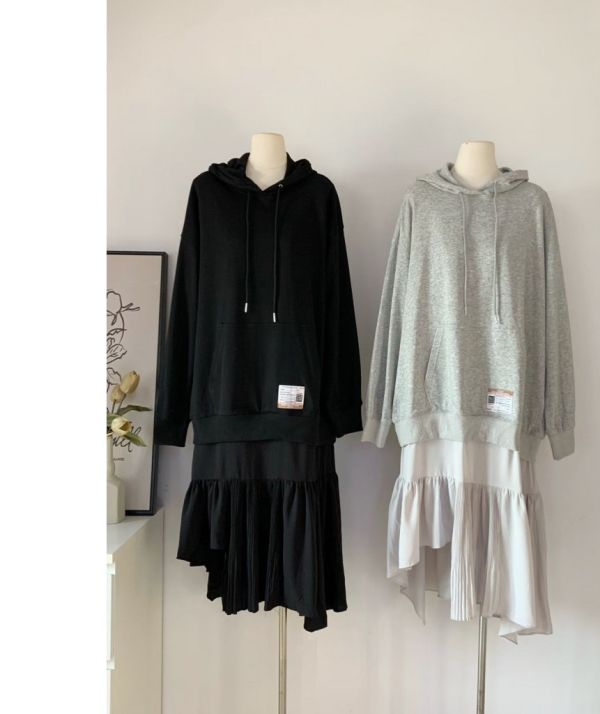 Z in D [ 假兩件連帽不規則裙襬連身洋裝 ] 2色 2510081 (shihslica) ZinD,zind,ZD,zooindrawer,zoo in drawer,抽屜動物園,丹寧,牛仔外套,外套富翁,洋裝