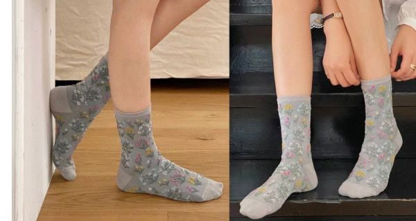 Z in D [ 韓製：小花叢日系風格短襪 ] 5色 2510111 ZinD,zind,ZD,zooindrawer,zoo in drawer,抽屜動物園,丹寧,牛仔外套,外套富翁,洋裝,韓國襪子