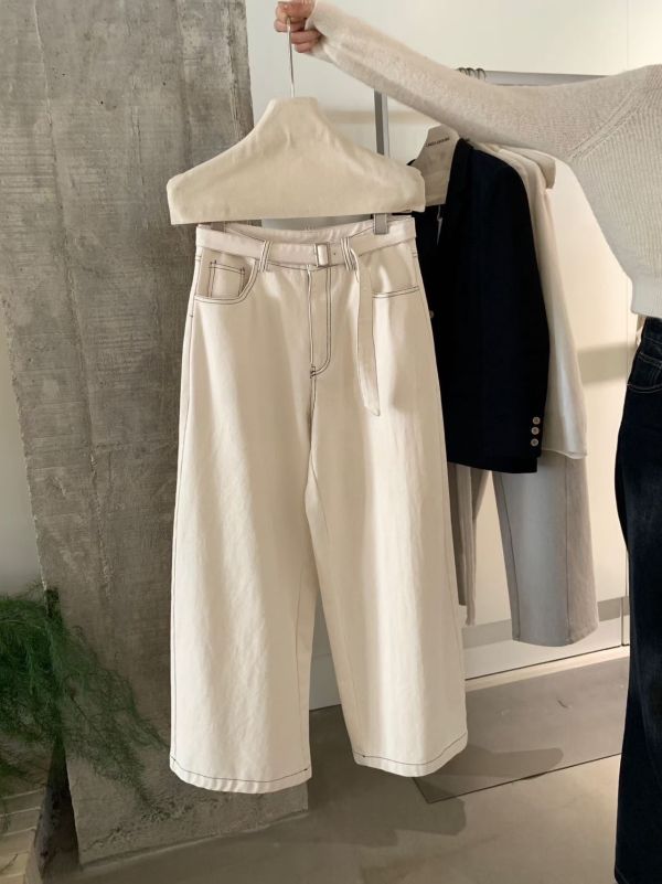 Z in D [ 附腰帶米杏色率性寬管褲 ] 2 size 2509228 ZinD,zind,ZD,zooindrawer,zoo in drawer,抽屜動物園,丹寧,牛仔外套,外套富翁,洋裝