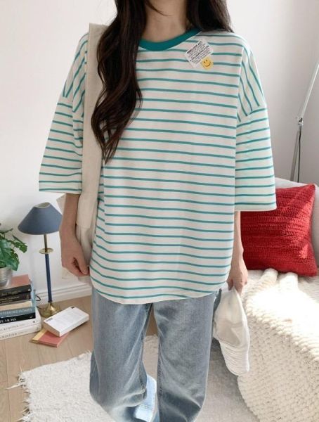 ZinD [ 微笑小標寬袖條紋T恤 ] 3色 2603161 shihslica 