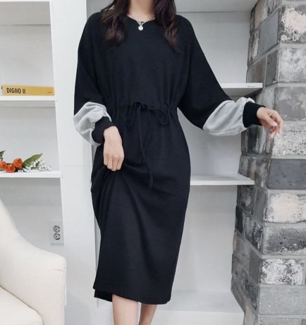 Z in D [ 袖子拼色縮腰連身洋裝 ] 5色 2510131 (shihslica) ZinD,zind,ZD,zooindrawer,zoo in drawer,抽屜動物園,丹寧,牛仔外套,外套富翁,洋裝,韓國襪子