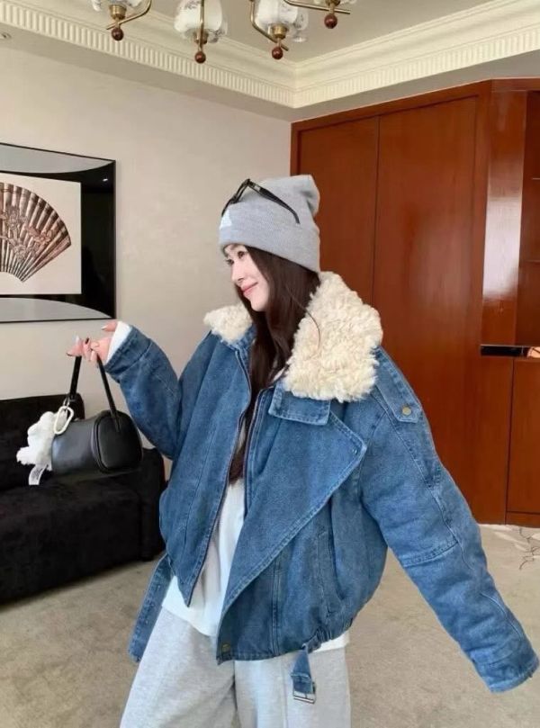 ZinD [ Q毛毛翻領單寧騎士暖外套 ] 單寧藍 2512281 