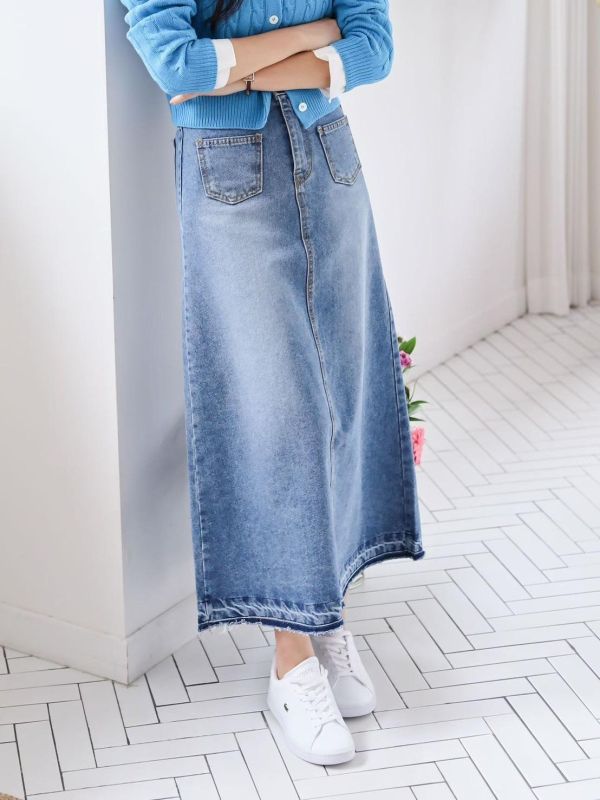 ZinD [ 漸層復古藍後開衩丹寧裙 ] 6尺寸 2603151 