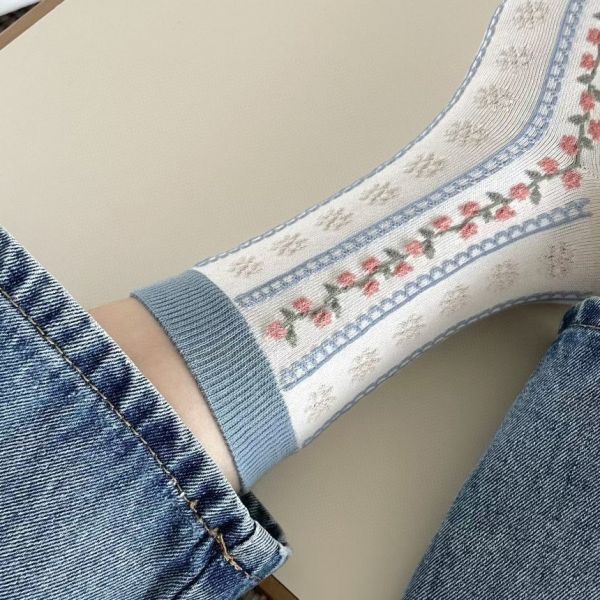 Z in D [ 韓製：古典古典緹花配色短襪 ] 5色 2510109 ZinD,zind,ZD,zooindrawer,zoo in drawer,抽屜動物園,丹寧,牛仔外套,外套富翁,洋裝,韓國襪子