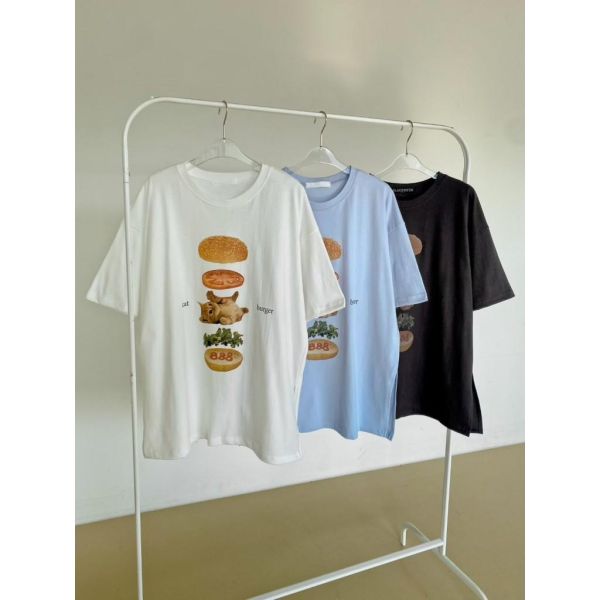 ZinD [ 貓咪漢堡圖案棉Ｔ ] 3色 2502052 shihslica ZinD,zind,ZD,zooindrawer,zoo in drawer,抽屜動物園,丹寧,牛仔外套,外套富翁,洋裝,韓國襪子,年終慶,雙11,雙12,黑五,週年慶,合購價,自訂款