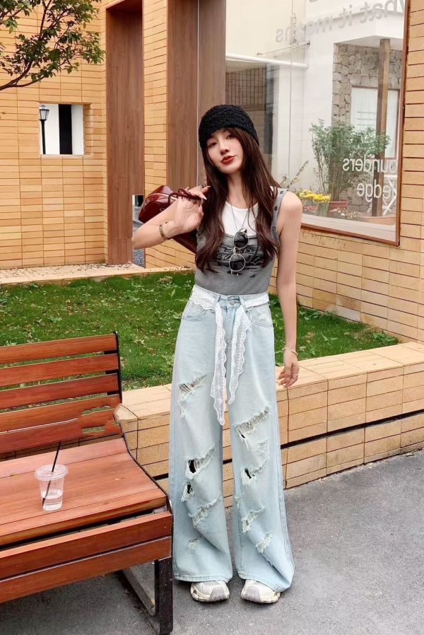 Z in D [ 破損刷淺色高腰丹寧寬褲 ] 4size 2505073 (shihslica) ZinD,zind,ZD,zooindrawer,zoo in drawer,抽屜動物園,丹寧,牛仔外套,外套富翁,洋裝