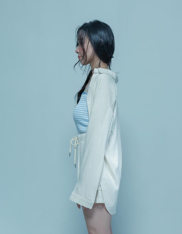 ZinD [ SALE 套裝：混紡簡約寬版衫＋短褲設計套裝 ] 2色 2608172 ZinD,zind,ZD,zooindrawer,zoo in 抽屜,動物園,丹寧,外套,外套富翁,洋裝,韓國襪子,年終慶,雙11,雙12,黑五,百搭,合購價,自訂,春裝,Tshirt,首爾