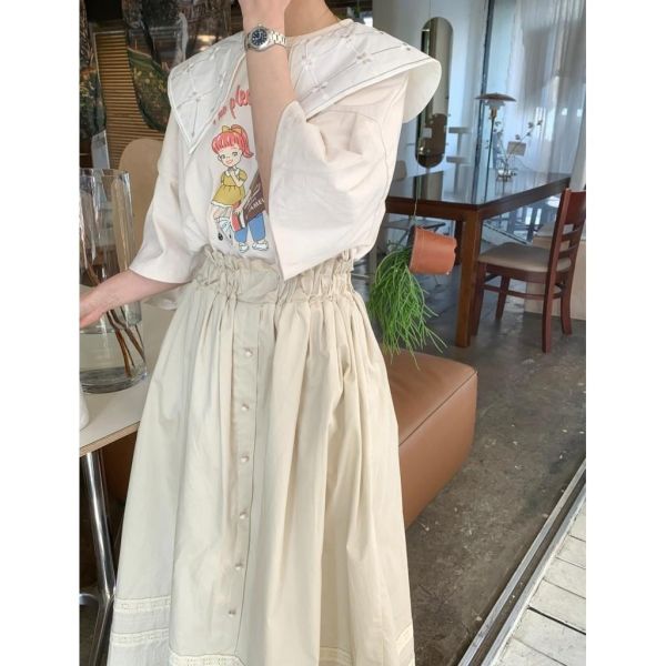 ZinD [ 鬆緊高腰排釦清新層次裙 ] 2色 2603055 shihslica ZinD,zind,ZD,zooindrawer,zoo in drawer,抽屜動物園,丹寧,牛仔外套,外套富翁,洋裝,韓國襪子,年終慶,雙11,雙12,黑五,週年慶,合購價,自訂款,shihslica,春裝