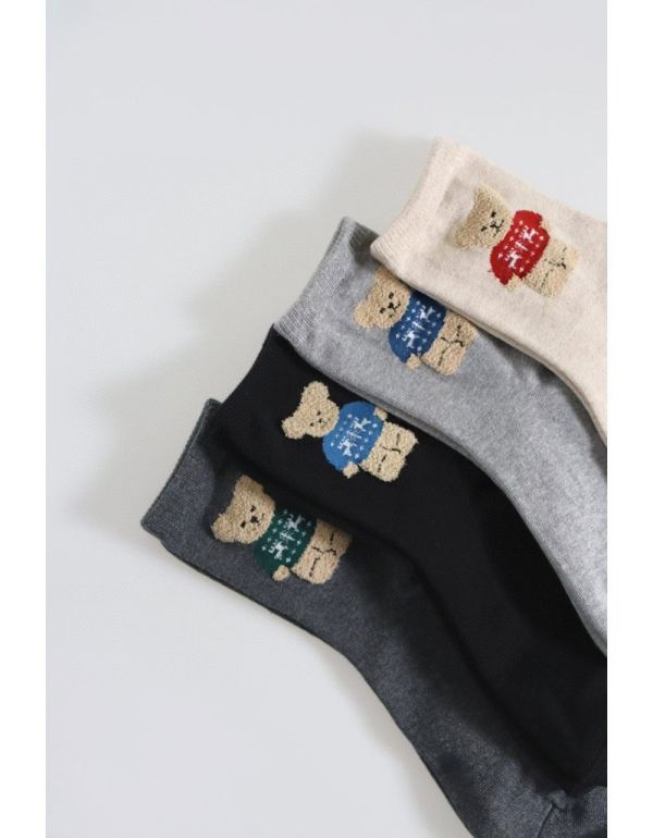 Z in D [ 韓製：整隻熊熊韓系短襪 ] 4色 2510107 ZinD,zind,ZD,zooindrawer,zoo in drawer,抽屜動物園,丹寧,牛仔外套,外套富翁,洋裝,韓國襪子
