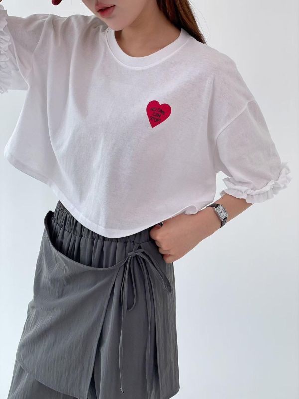 ZinD [ 小愛心波邊袖短棉T ] 3色 2603253 （shihslica） 