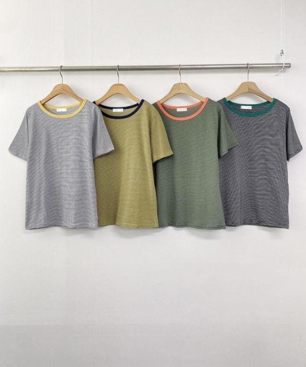 ZinD [ 配色滾領邊細條紋Ｔ ] 4色 2603201 shihslica ZinD,zind,ZD,zooindrawer,zoo in 抽屜,抽屜動物園,丹寧,裙子,裙子富翁,洋裝,韓國襪子,年終慶,雙11,雙12,黑五,合購價,自訂,春裝,Tshirt