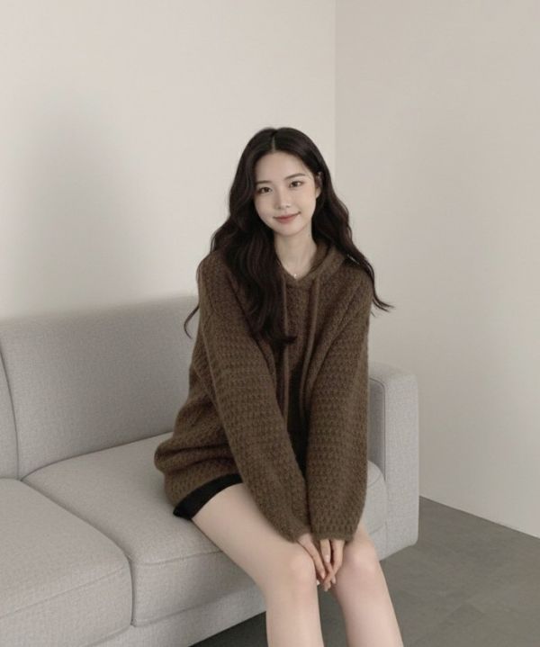 ZinD [ 粗針捲邊連帽針織衫 ] 4色 2512092 shihslica ZinD,zind,ZD,zooindrawer,zoo in drawer,抽屜動物園,丹寧,牛仔外套,外套富翁,洋裝,韓國襪子