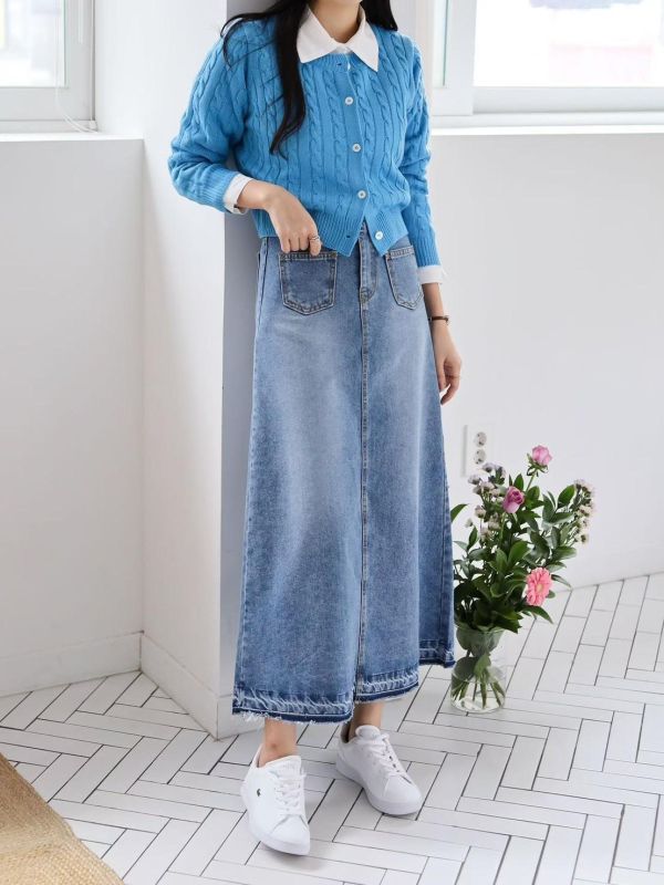 ZinD [ 漸層復古藍後開衩丹寧裙 ] 6尺寸 2603151 