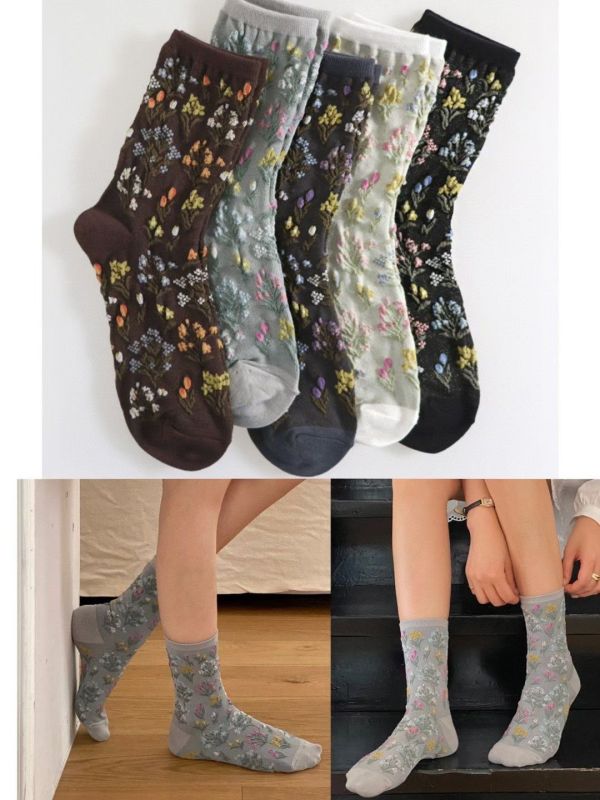 Z in D [ 韓製：小花叢日系風格短襪 ] 5色 2510111 ZinD,zind,ZD,zooindrawer,zoo in drawer,抽屜動物園,丹寧,牛仔外套,外套富翁,洋裝,韓國襪子