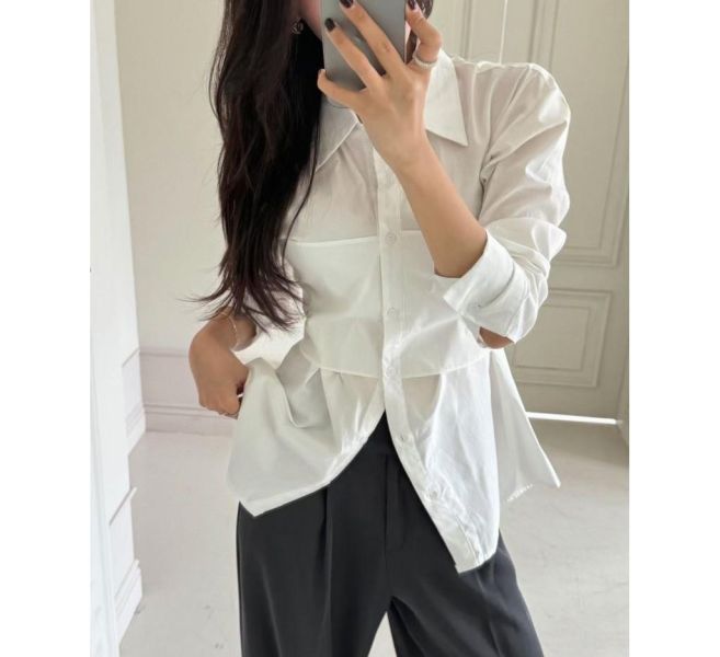 ZinD [ 假兩件綁帶造型後蝴蝶結襯衫 ] 2色 2603051 shihslica ZinD,zind,ZD,zooindrawer,zoo in drawer,抽屜動物園,丹寧,牛仔外套,外套富翁,洋裝,韓國襪子,年終慶,雙11,雙12,黑五,週年慶,合購價,自訂款,shihslica,春裝,襯衫