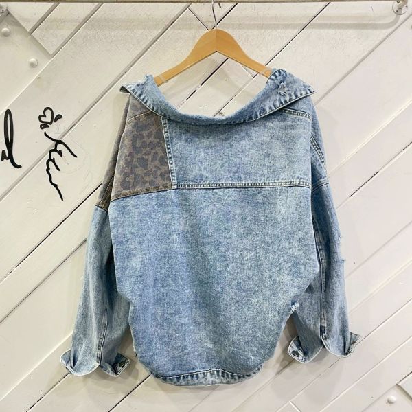 Z in D [ 豹紋拼接口袋單寧外套 ] 2510071 (shihslca) ZinD,zind,ZD,zooindrawer,zoo in drawer,抽屜動物園,丹寧,牛仔外套,外套富翁,洋裝