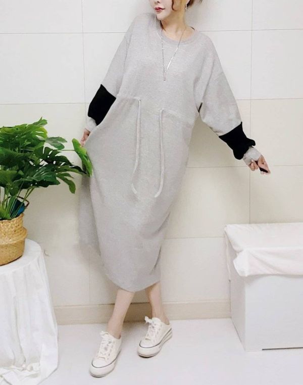 Z in D [ 袖子拼色縮腰連身洋裝 ] 5色 2510131 (shihslica) ZinD,zind,ZD,zooindrawer,zoo in drawer,抽屜動物園,丹寧,牛仔外套,外套富翁,洋裝,韓國襪子