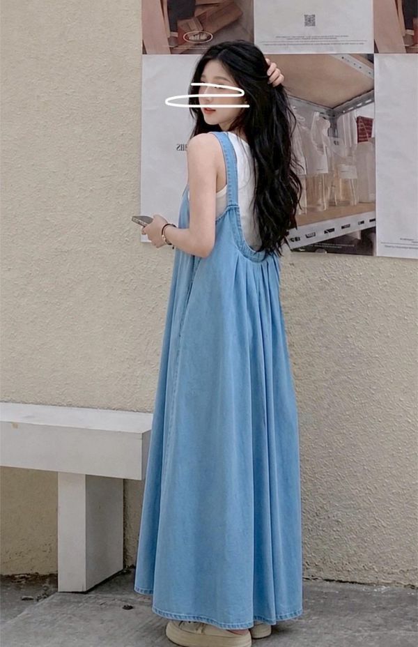 ZinD [ 大U美背細帶傘襬丹寧洋裝 ] 藍 2606032 ZinD,zind,ZD,zooindrawer,zoo in 抽屜,動物園,丹寧,外套,外套富翁,洋裝,韓國襪子,年終慶,雙11,雙12,黑五,百搭,合購價,自訂,春裝,Tshirt,首爾