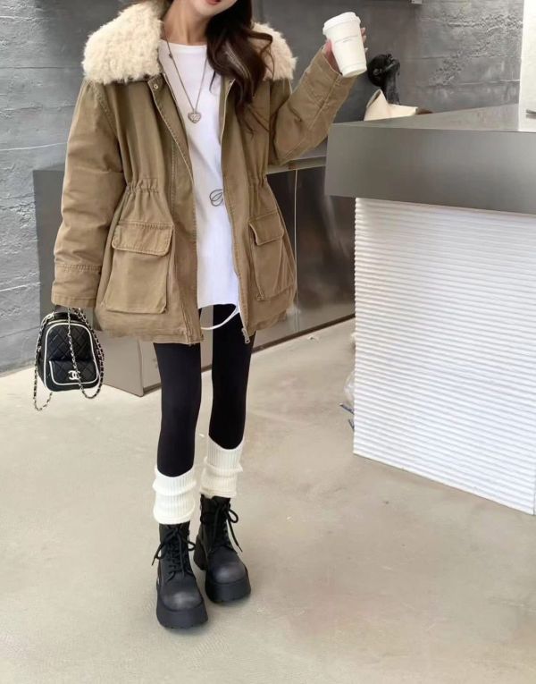 ZinD [ 捲毛大翻領可收腰軍風外套 ] 3色 2512261 