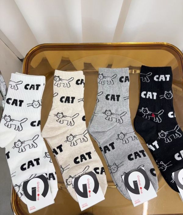 Z in D [ 韓製：線條貓咪cat短襪 ] 4色 2510108 