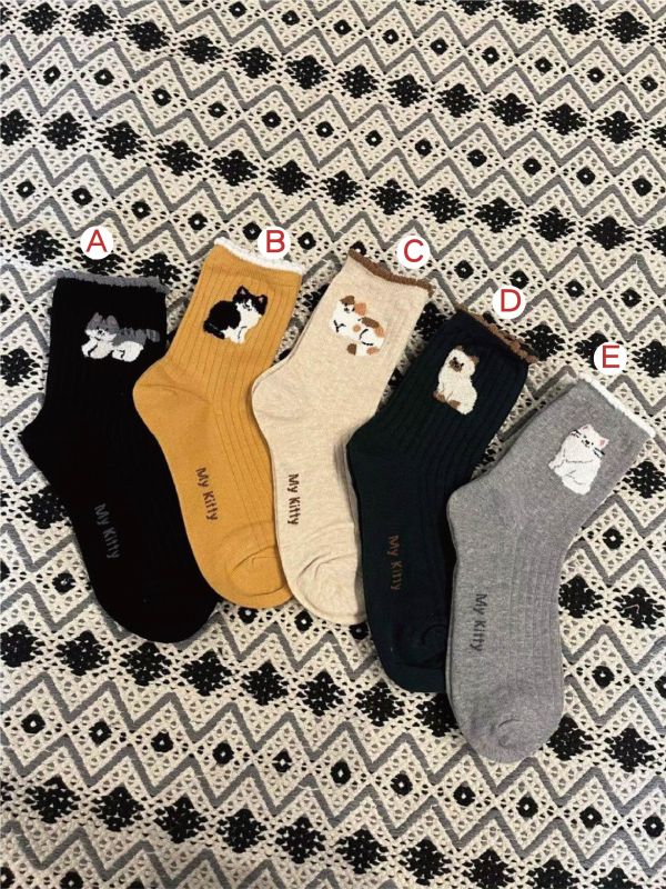 Z in D [ 韓製：整隻貓咪配色短襪 ] 5色 2510101 ZinD,zind,ZD,zooindrawer,zoo in drawer,抽屜動物園,丹寧,牛仔外套,外套富翁,洋裝,韓國襪子