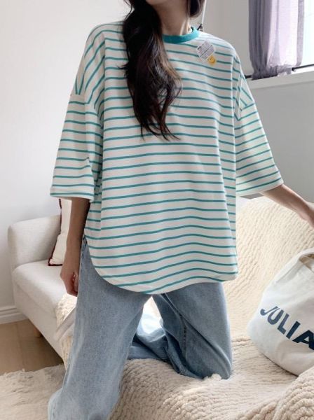 ZinD [ 微笑小標寬袖條紋T恤 ] 3色 2603161 shihslica 