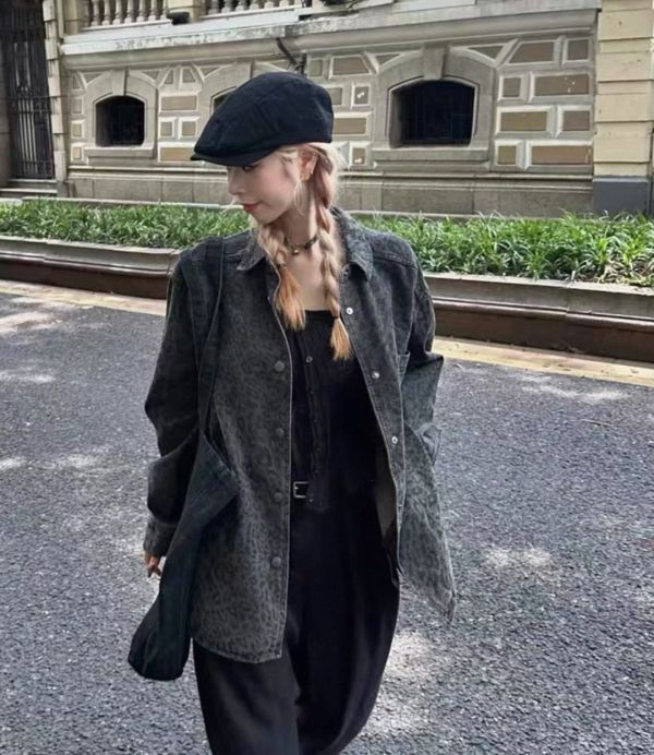 ZinD [ 水洗小豹紋內絨毛襯衫外套 ] 炭灰 2511293 (shihslica) ZinD,zind,ZD,zooindrawer,zoo in drawer,抽屜動物園,丹寧,牛仔外套,外套富翁,洋裝,韓國襪子