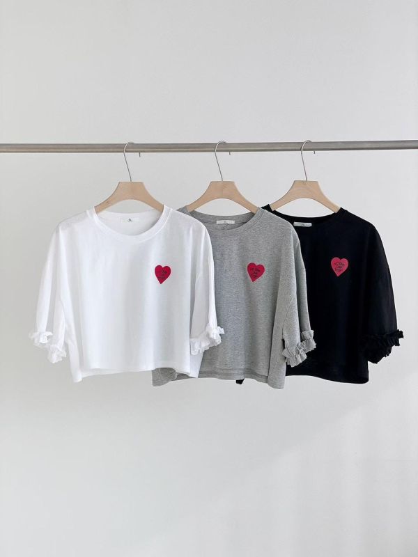 ZinD [ 小愛心波邊袖短棉T ] 3色 2603253 （shihslica） 