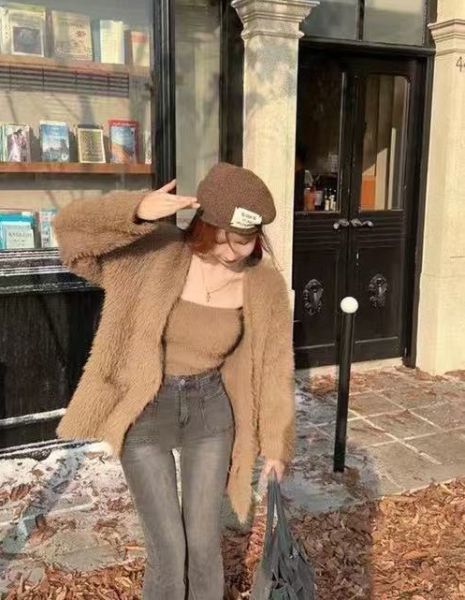 ZinD [ 柔軟絨毛小平口＋外套甜美套裝 ] 4色 2511219 ZinD,zind,ZD,zooindrawer,zoo in drawer,抽屜動物園,丹寧,牛仔外套,外套富翁,洋裝,韓國襪子