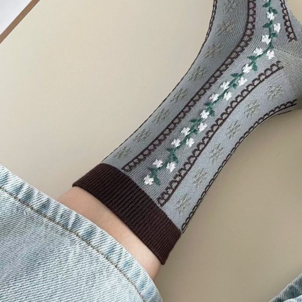 Z in D [ 韓製：古典古典緹花配色短襪 ] 5色 2510109 ZinD,zind,ZD,zooindrawer,zoo in drawer,抽屜動物園,丹寧,牛仔外套,外套富翁,洋裝,韓國襪子