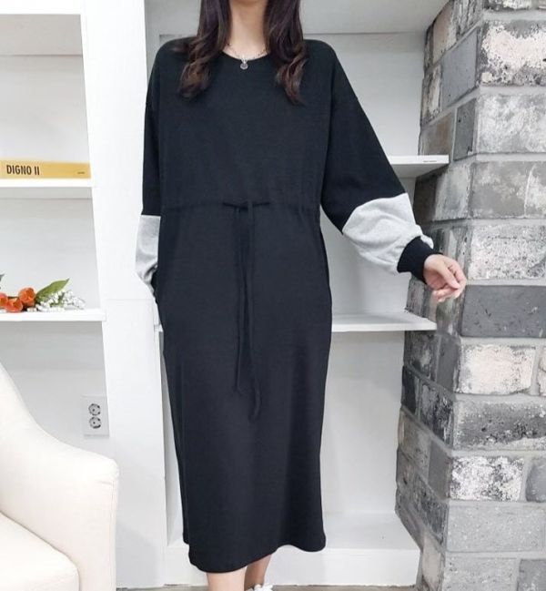 Z in D [ 袖子拼色縮腰連身洋裝 ] 5色 2510131 (shihslica) ZinD,zind,ZD,zooindrawer,zoo in drawer,抽屜動物園,丹寧,牛仔外套,外套富翁,洋裝,韓國襪子