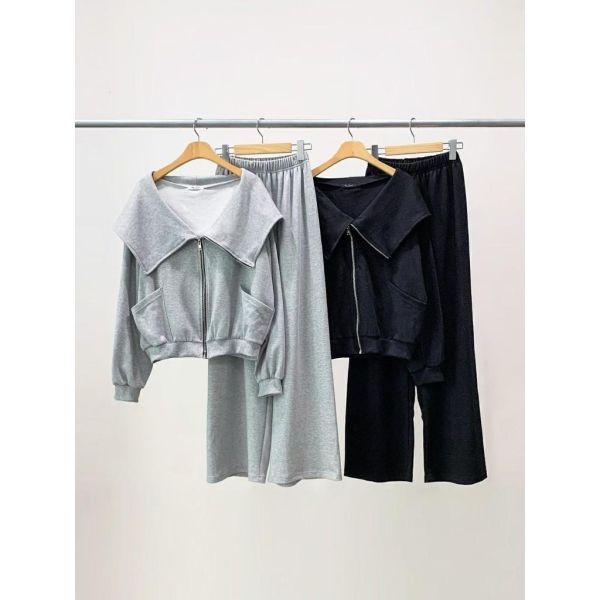 ZinD [ 休閒套裝 翻領拉鍊外套+褲 ] 2色 2502011 