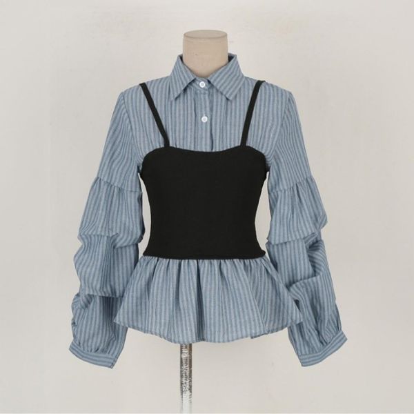 ZinD [ 假兩件小甜心折袖細肩造型衫 ] 2色 2602241 ZinD,zind,ZD,zooindrawer,zoo in抽屜,抽屜動物園,丹寧,裙子裙子,裙子富翁,洋裝,襪子,年終慶,雙11,雙12,黑五,週年慶,春裝