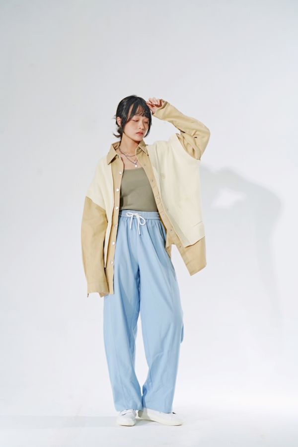 Z in D [ 智希/家蓁穿著款：自訂款！針織拼接奶茶襯衫外套 ] 奶茶卡其 2504111m (shihslica) ZinD,zind,ZD,zooindrawer,zoo in drawer,抽屜動物園,丹寧,牛仔外套,外套富翁,洋裝,韓國襪子,年終慶,雙11,雙12,黑五,週年慶,合購價,自訂款