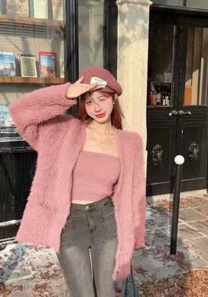 ZinD [ 柔軟絨毛小平口＋外套甜美套裝 ] 4色 2511219 ZinD,zind,ZD,zooindrawer,zoo in drawer,抽屜動物園,丹寧,牛仔外套,外套富翁,洋裝,韓國襪子