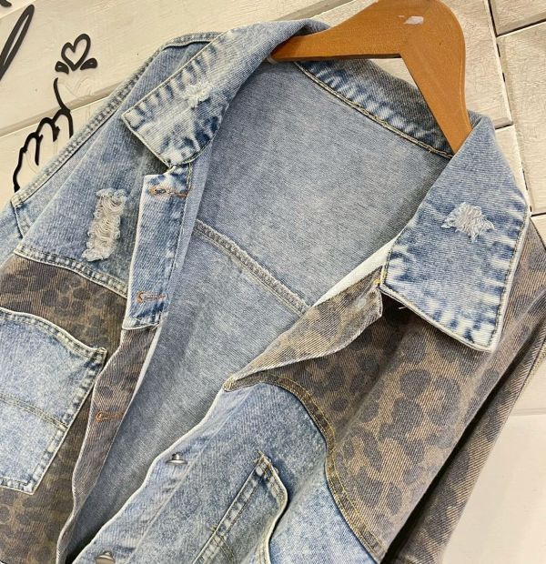 Z in D [ 豹紋拼接口袋單寧外套 ] 2510071 (shihslca) ZinD,zind,ZD,zooindrawer,zoo in drawer,抽屜動物園,丹寧,牛仔外套,外套富翁,洋裝