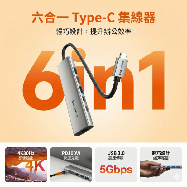 [CABLETIME] 6合1 多功能HUB 基本款 