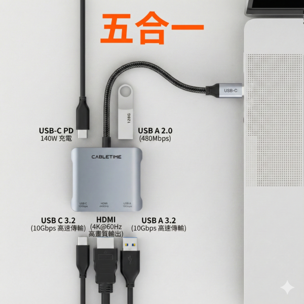 [CABLETIME] 5合1 多功能螢幕分享器 