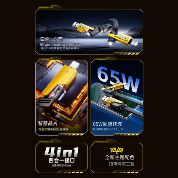 65W四合一機甲快充線 