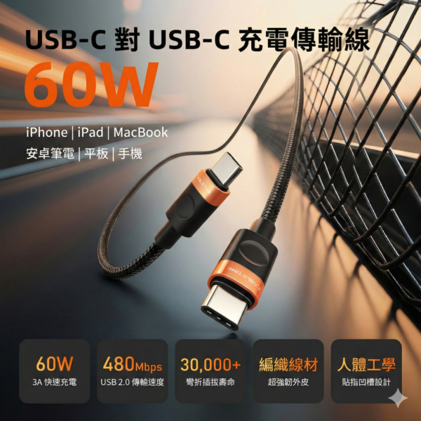 [CABLETIME] 60W TYPE-C 充電線 