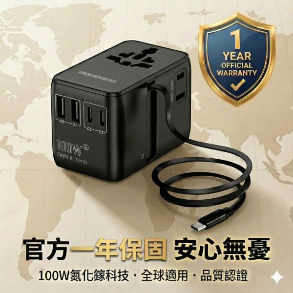 【CREATOR】100W旅行萬用轉接頭(PD快充 氮化鎵 一年保固) 旅行轉接頭、萬用轉接頭、100W快充、伸縮充電線、雙AC插座、USB充電器、Type-C快充、旅遊充電器、全球轉接頭、出國轉接頭、旅行充電器、多孔快充轉接器