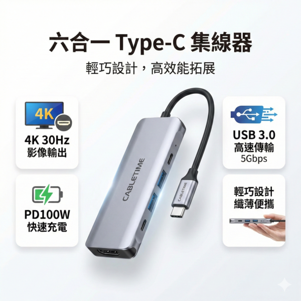 [CABLETIME] 6合1 多功能HUB 基本款 