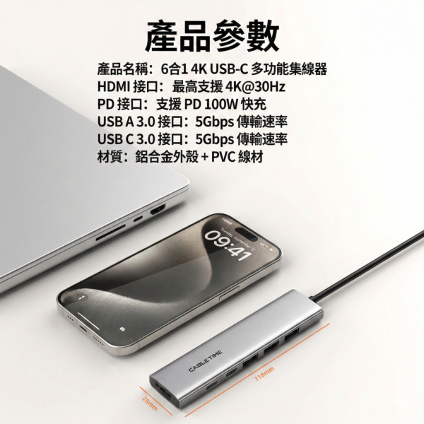 [CABLETIME] 6合1 多功能HUB 基本款 