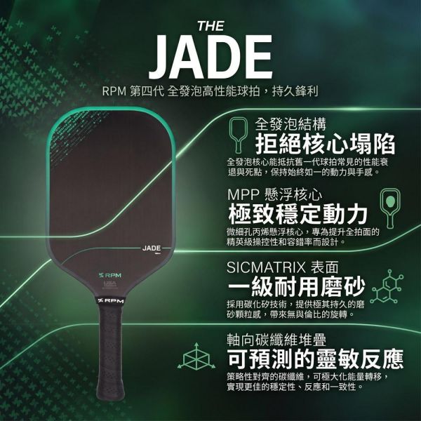 【RPM】JADE 旗艦款 專業級匹克球拍 14mm/16mm (加長版/寬版) 極致咬球/USAP認證 