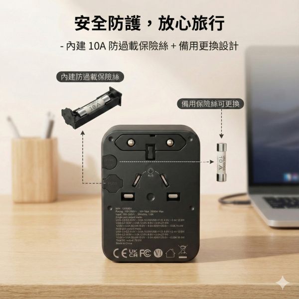【CREATOR】45W旅行萬用轉接頭(PD快充 氮化鎵 一年保固) 旅行轉接頭、萬用轉接頭、45W快充、全球轉接器、雙AC插座、USB充電器、Type-C快充、旅遊充電頭、出國轉接頭、多孔快充轉接器