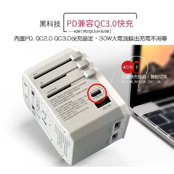 PD 45w【Macbook、Mackbook pro、IPAD快充轉接頭 】轉接插頭 快充 出國旅行必備 各國插座 USB TypeC 多孔萬用 旅行萬用轉接頭,轉換插頭,轉換插頭,旅行萬用接頭,各國插座,出國插頭,變壓器,飯店變壓器