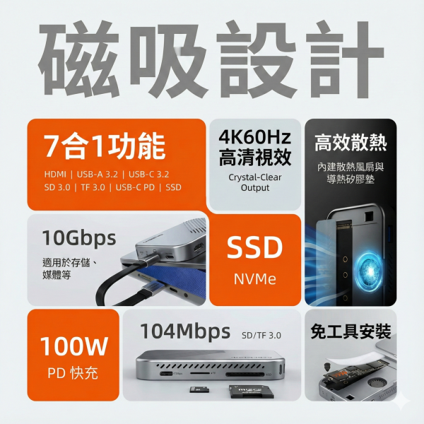 [CABLETIME] 7合1 多功能外接磁吸HUB 